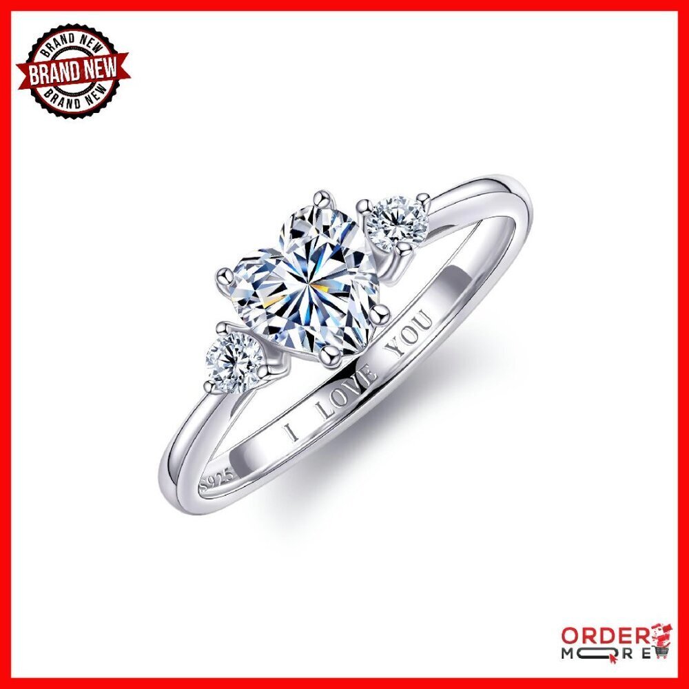 S925 Sterling Silver 1.14ct Heart Cut Moissanite Engagement Ring Size 7